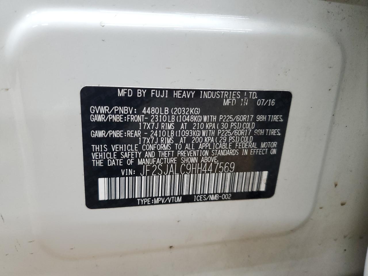 2017 Subaru Forester 2.5I Limited VIN: JF2SJALC9HH447569 Lot: 67753644