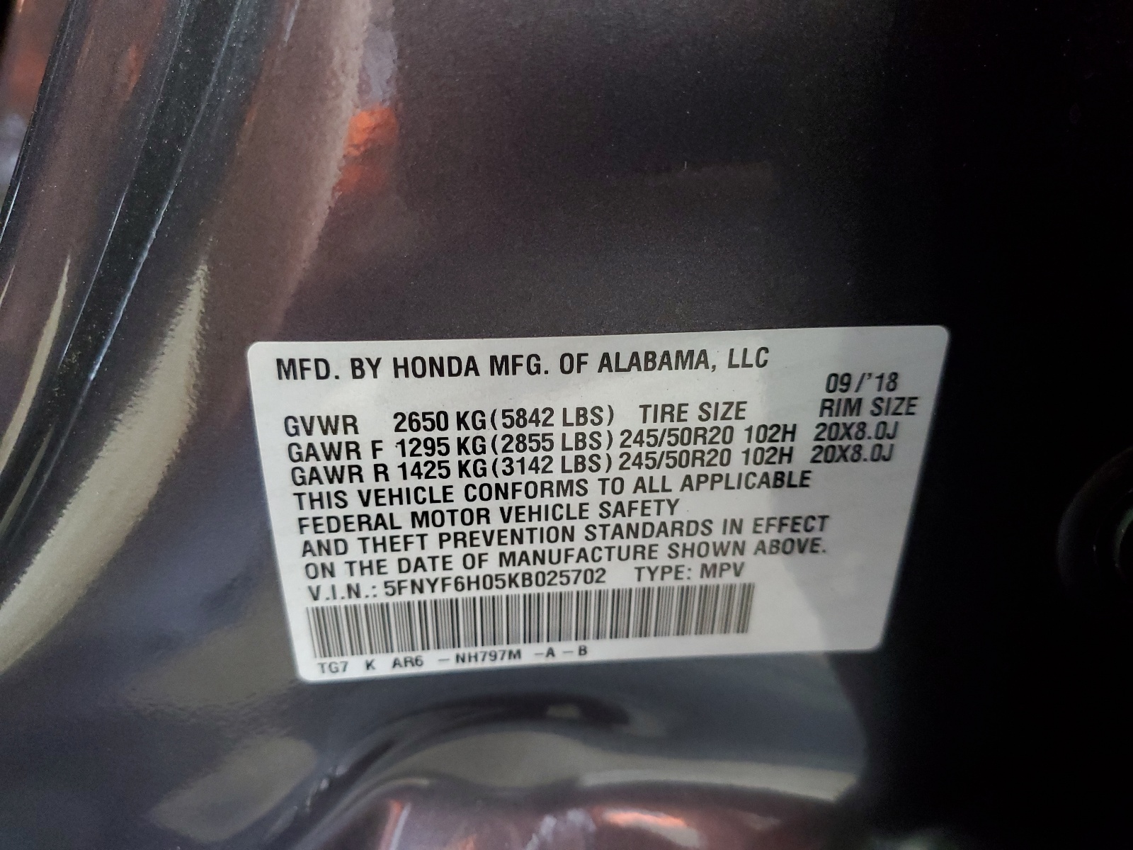 5FNYF6H05KB025702 2019 Honda Pilot Elite