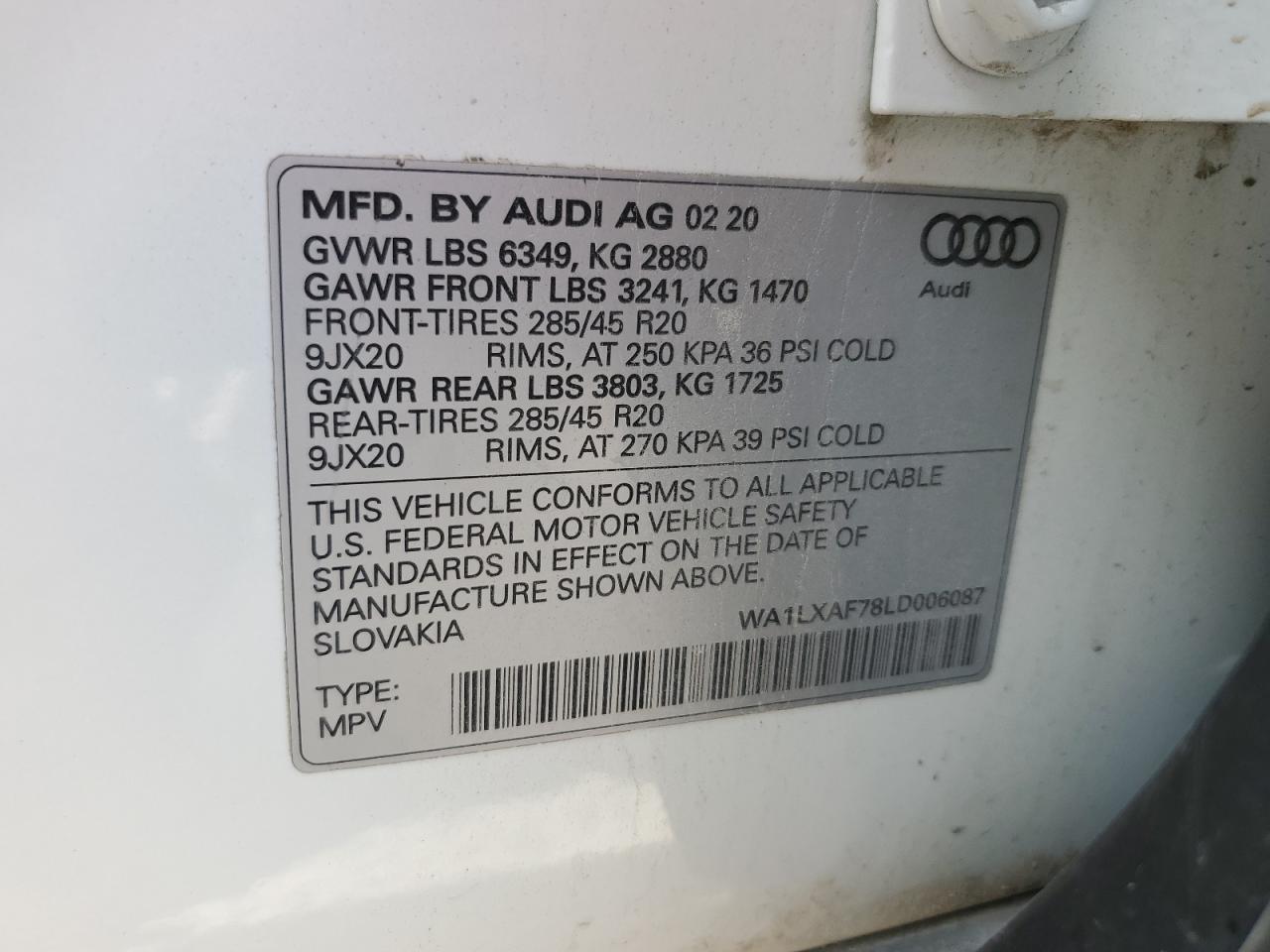 WA1LXAF78LD006087 2020 Audi Q7 Premium Plus