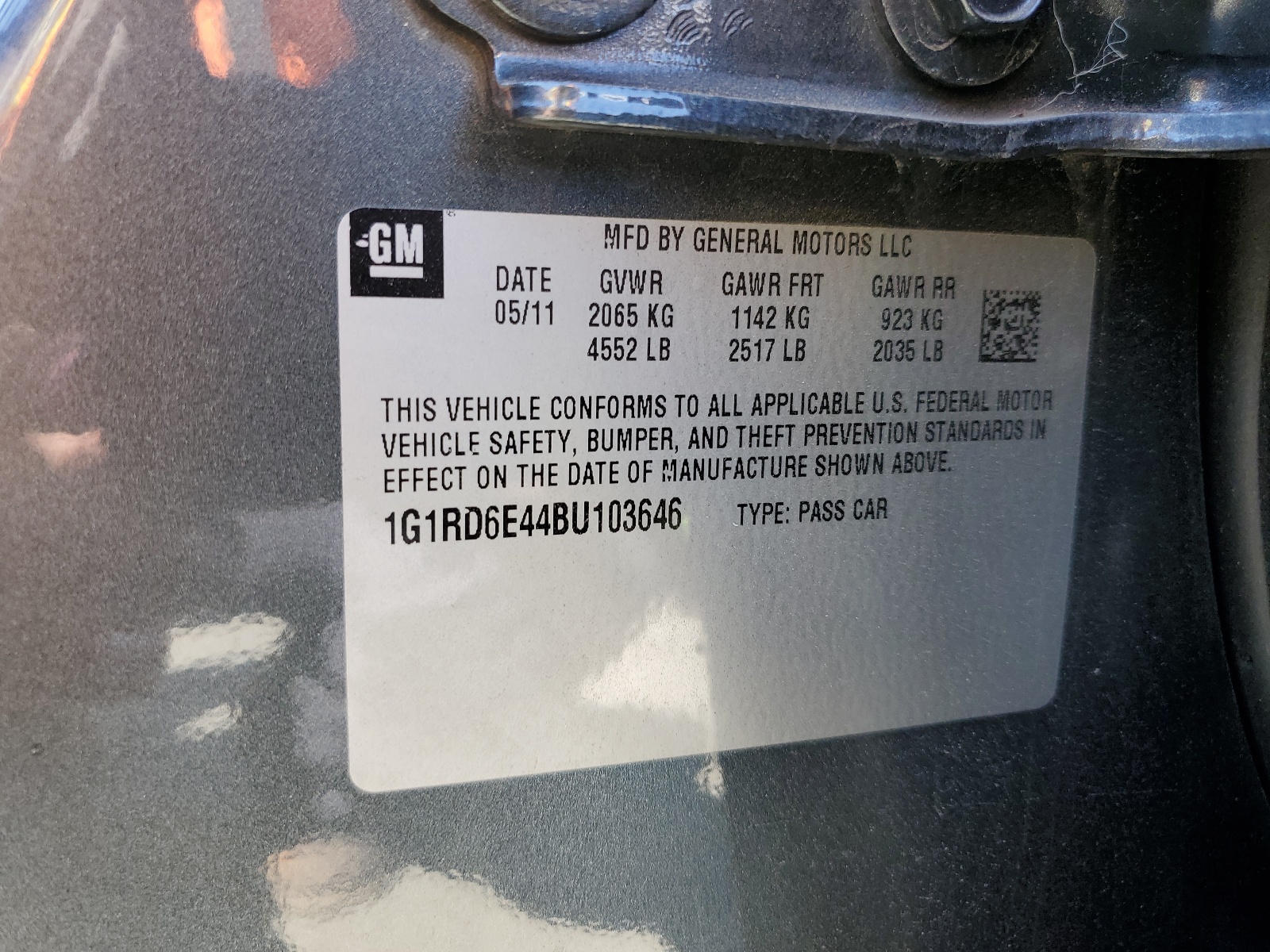 1G1RD6E44BU103646 2011 Chevrolet Volt