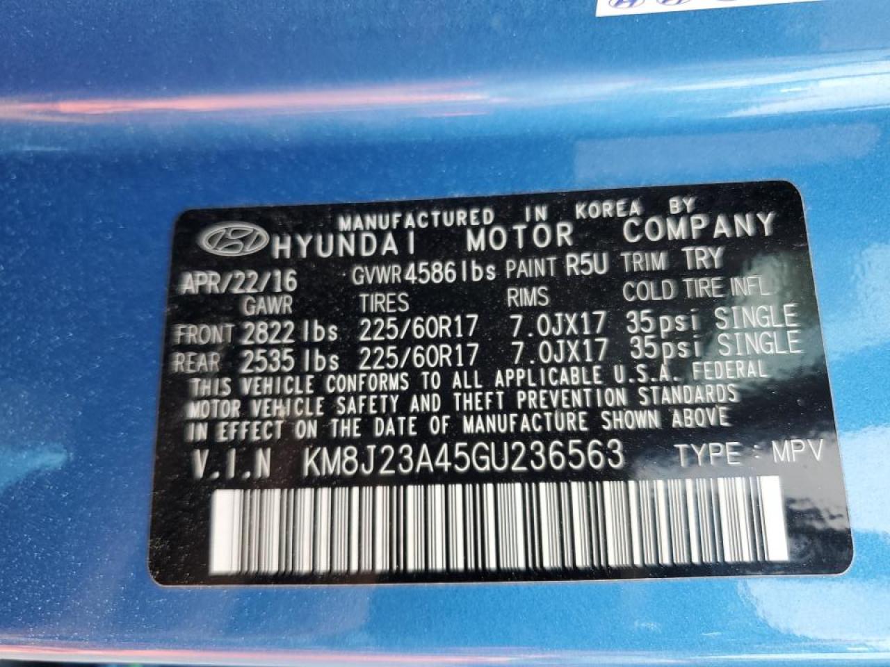 2016 Hyundai Tucson Se VIN: KM8J23A45GU236563 Lot: 66084574