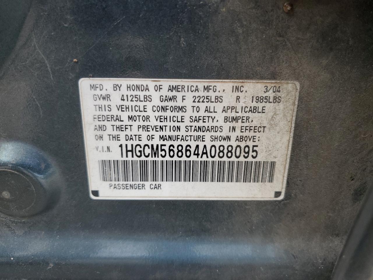 1HGCM56864A088095 2004 Honda Accord Ex