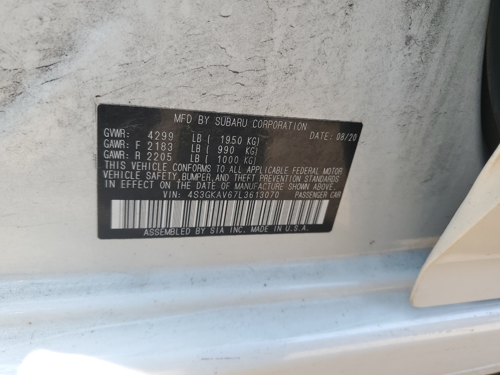 4S3GKAV67L3613070 2020 Subaru Impreza Premium