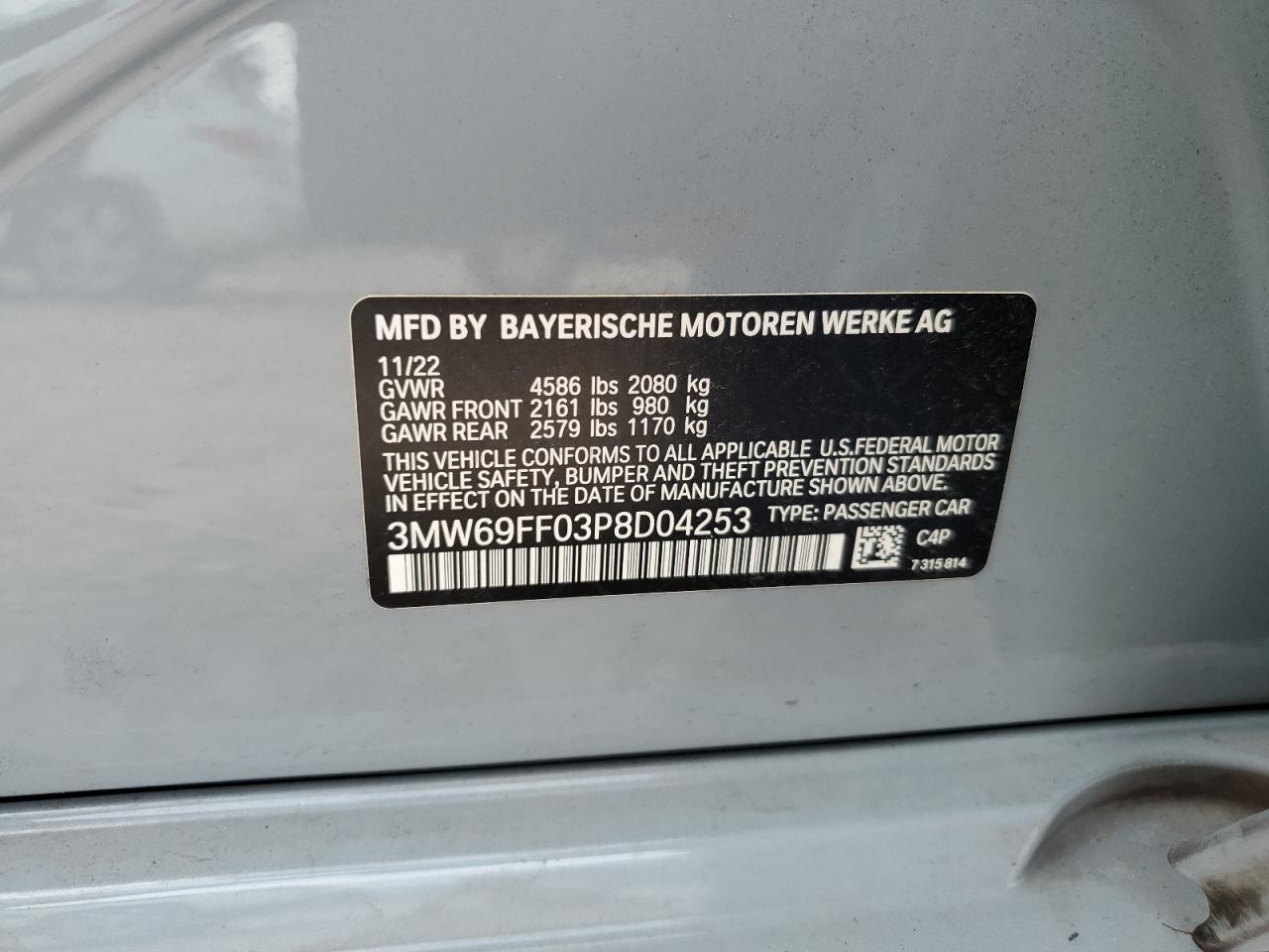 3MW69FF03P8D04253 2023 BMW 330I