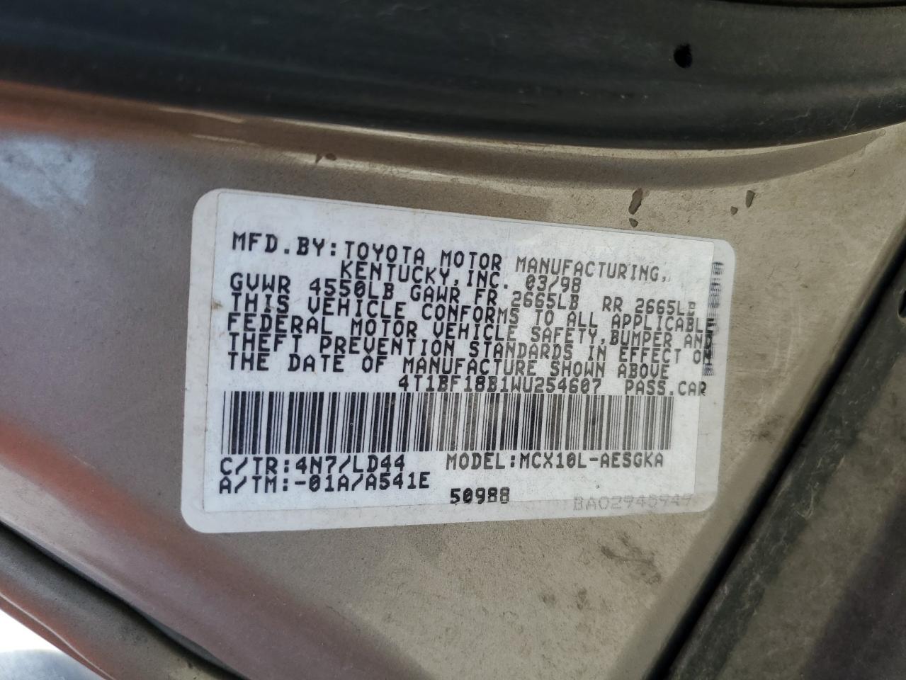 4T1BF18B1WU254607 1998 Toyota Avalon Xl