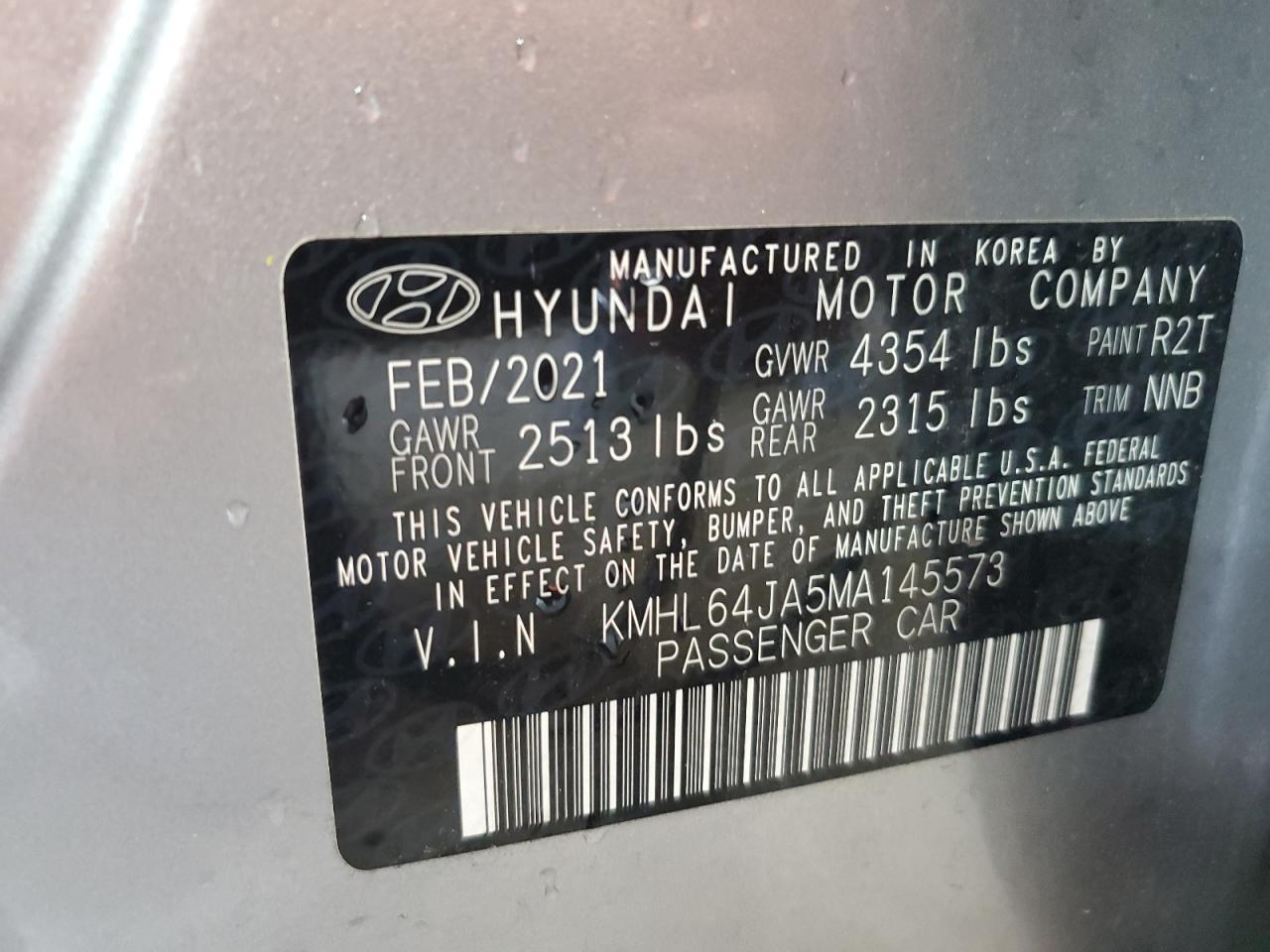 2021 Hyundai Sonata Sel VIN: KMHL64JA5MA145573 Lot: 67206534