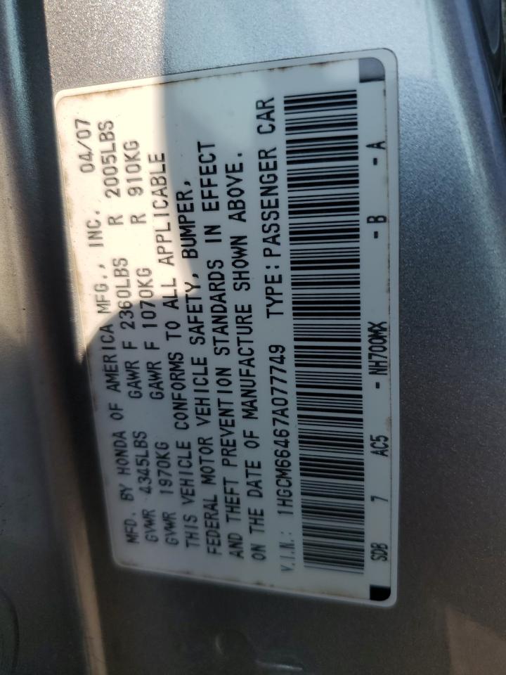 1HGCM66467A077749 2007 Honda Accord Se