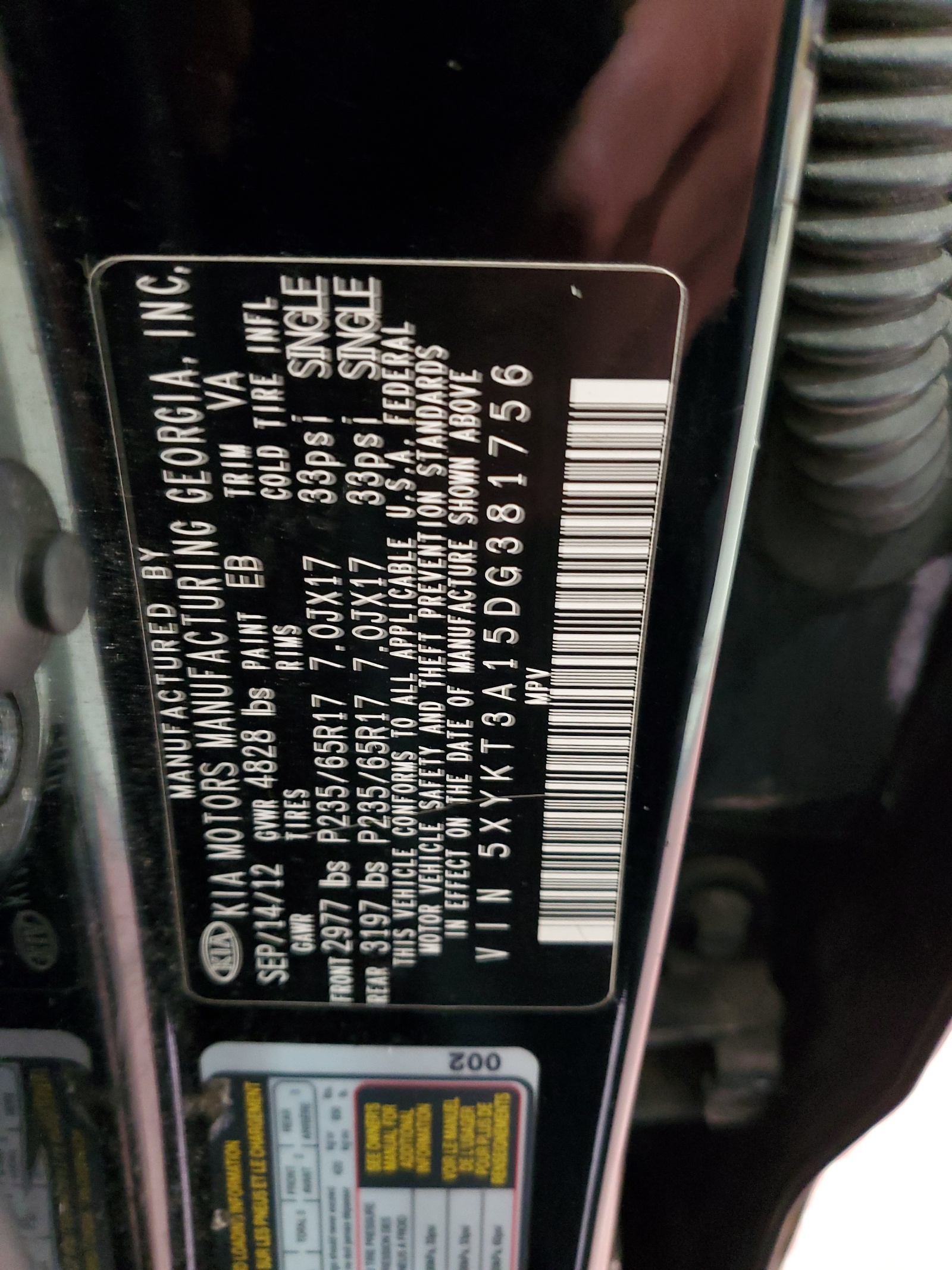 5XYKT3A15DG381756 2013 Kia Sorento Lx