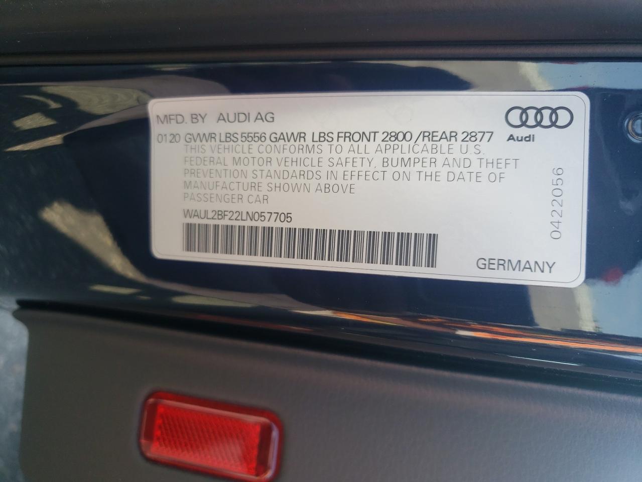 2020 Audi A6 Premium Plus VIN: WAUL2BF22LN057705 Lot: 67681364