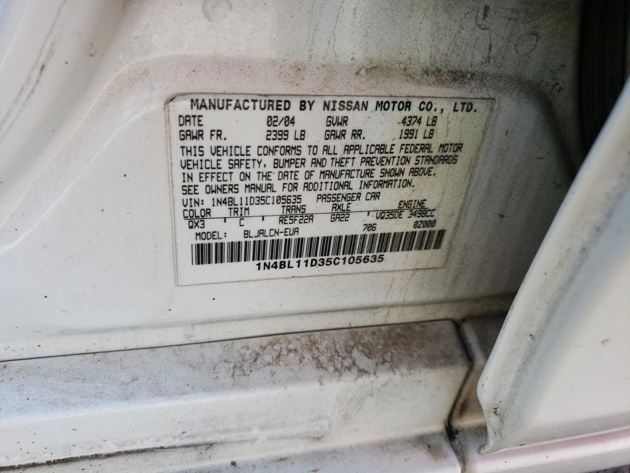 2005 Nissan Altima Se VIN: 1N4BL11D35C105635 Lot: 66595014