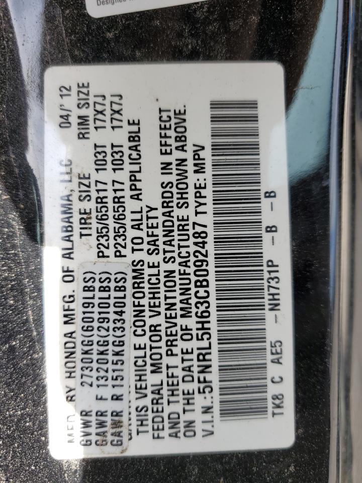 5FNRL5H63CB092487 2012 Honda Odyssey Exl