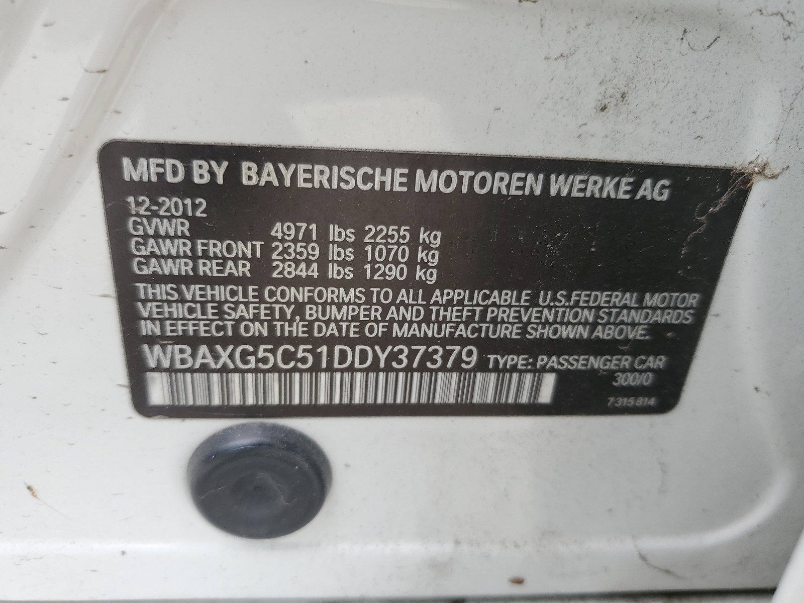 WBAXG5C51DDY37379 2013 BMW 528 I