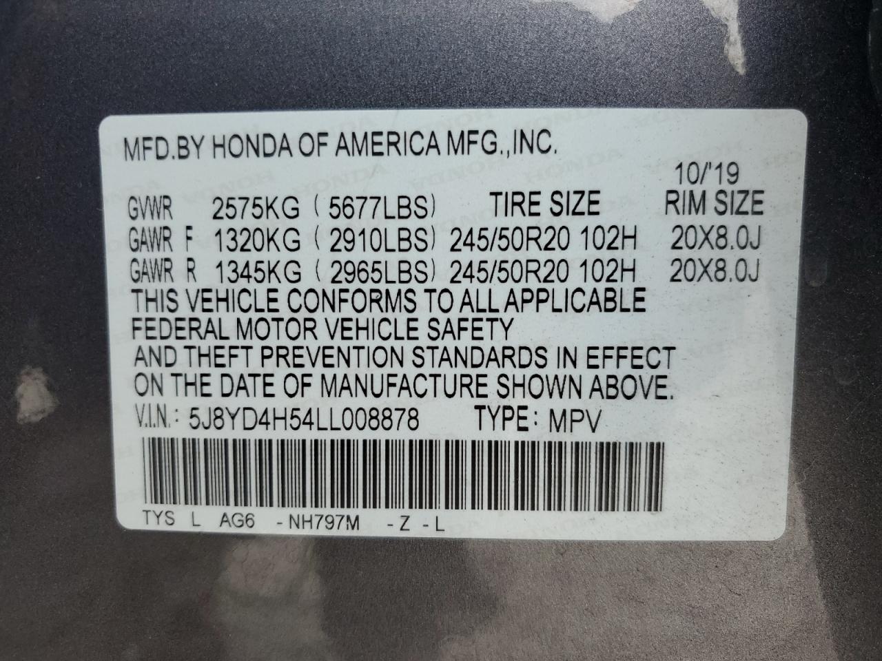 5J8YD4H54LL008878 2020 Acura Mdx Technology