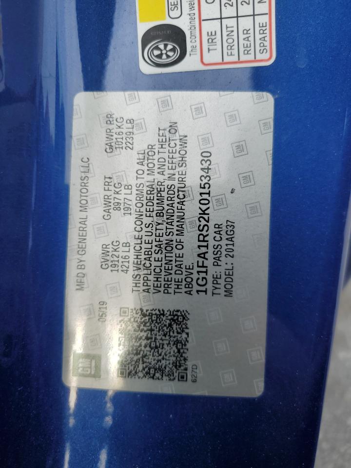 2019 Chevrolet Camaro Ls VIN: 1G1FA1RS2K0153430 Lot: 66280334