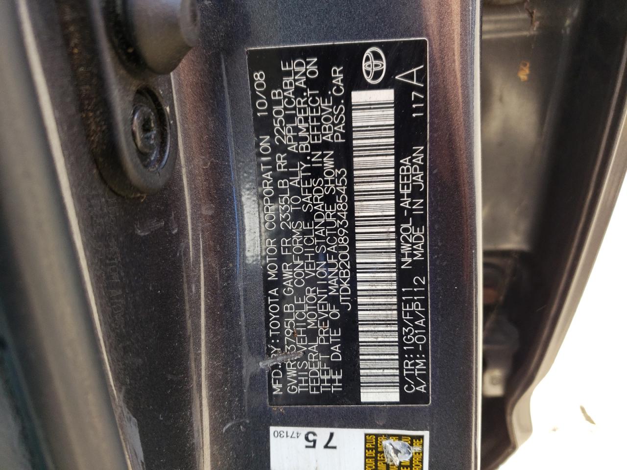 JTDKB20U893485453 2009 Toyota Prius