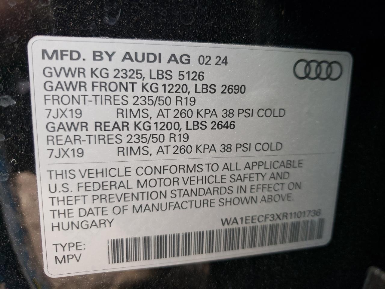 2024 Audi Q3 Premium Plus S Line 45 VIN: WA1EECF3XR1101736 Lot: 66275174