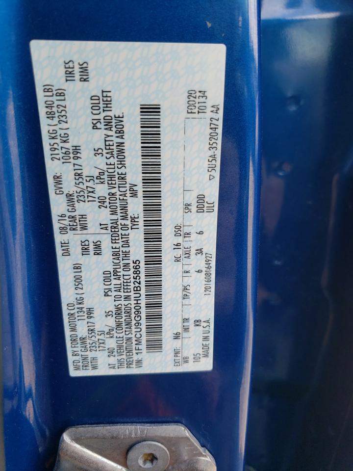 2017 Ford Escape Se VIN: 1FMCU9G90HUB25865 Lot: 65349864