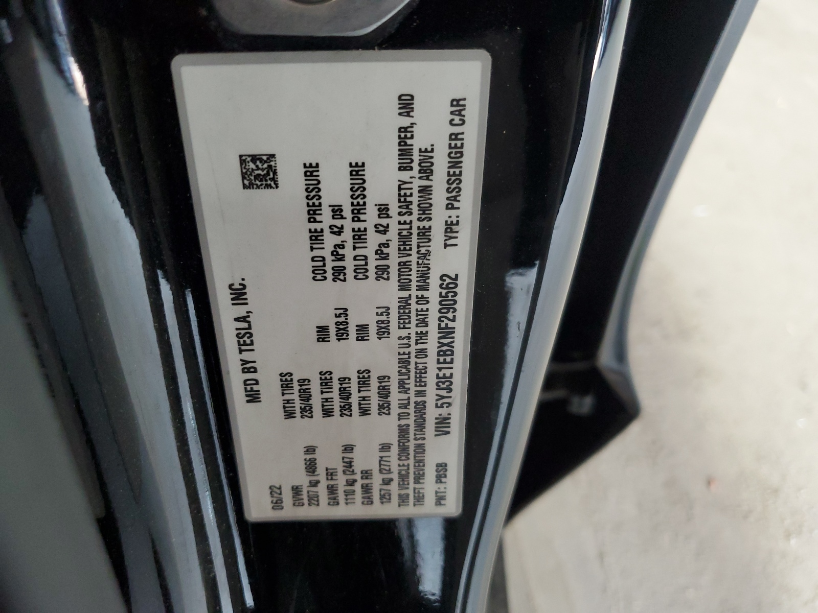 5YJ3E1EBXNF290562 2022 Tesla Model 3