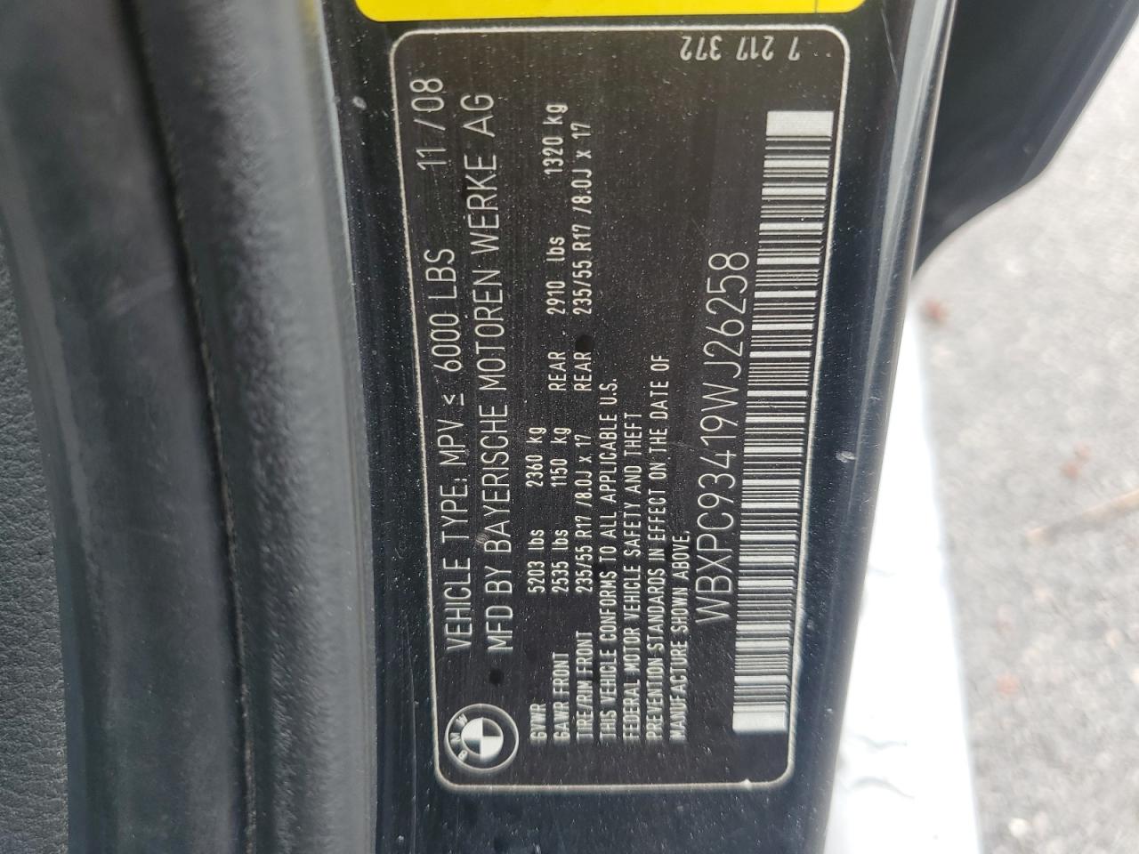 2009 BMW X3 xDrive30I VIN: WBXPC93419WJ26258 Lot: 64410764