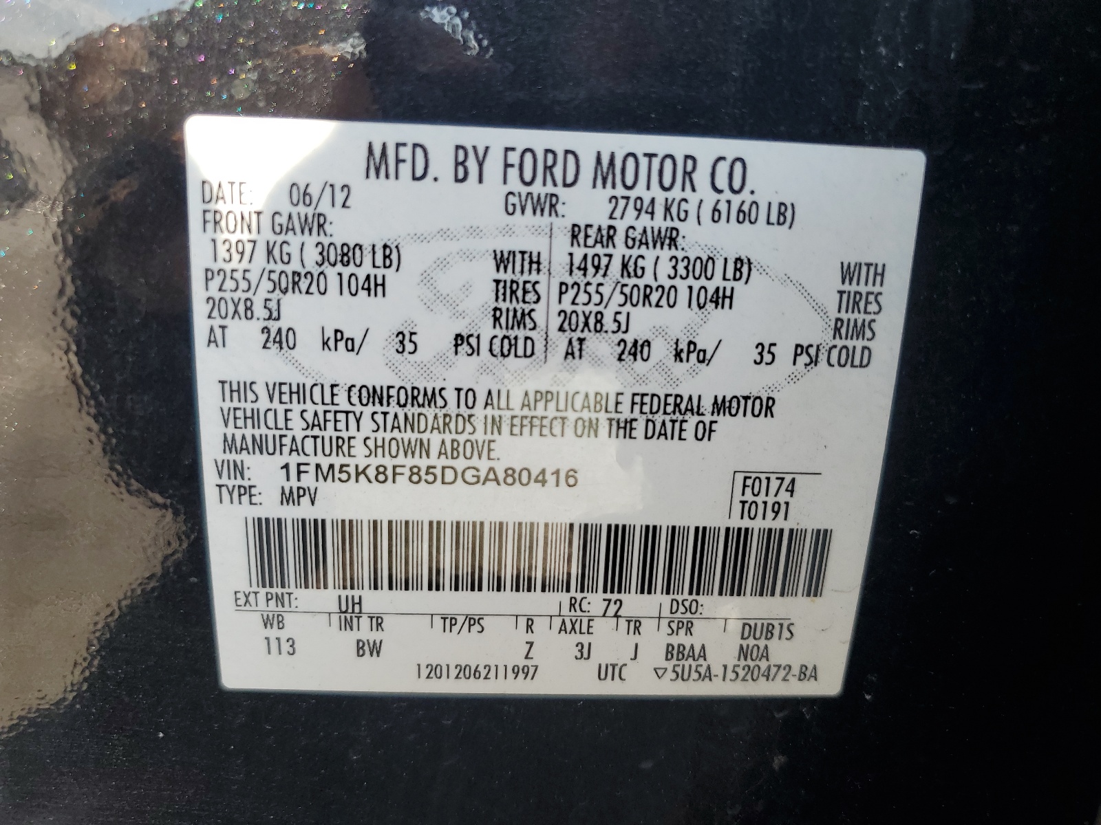 1FM5K8F85DGA80416 2013 Ford Explorer Limited