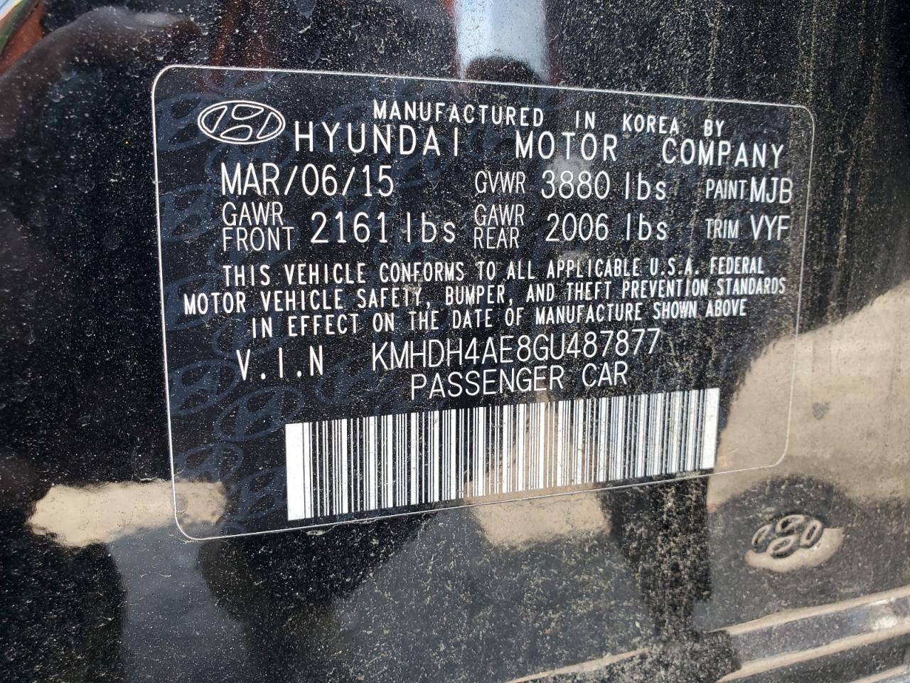 2016 Hyundai Elantra Se VIN: KMHDH4AE8GU487877 Lot: 66737414