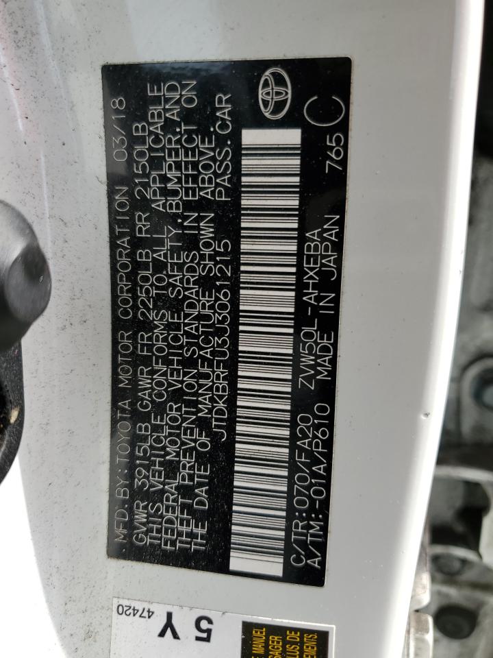 2018 Toyota Prius VIN: JTDKBRFU3J3061215 Lot: 67495644