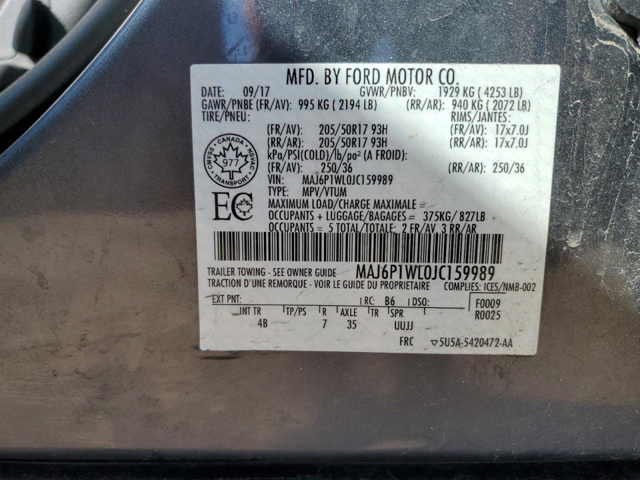 2018 Ford Ecosport Titanium VIN: MAJ6P1WL0JC159989 Lot: 65843494