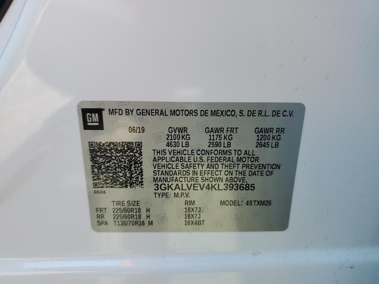 3GKALVEV4KL393685 2019 GMC Terrain Slt