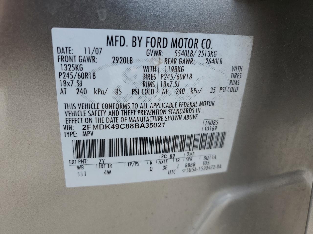 2FMDK49C88BA35021 2008 Ford Edge Limited