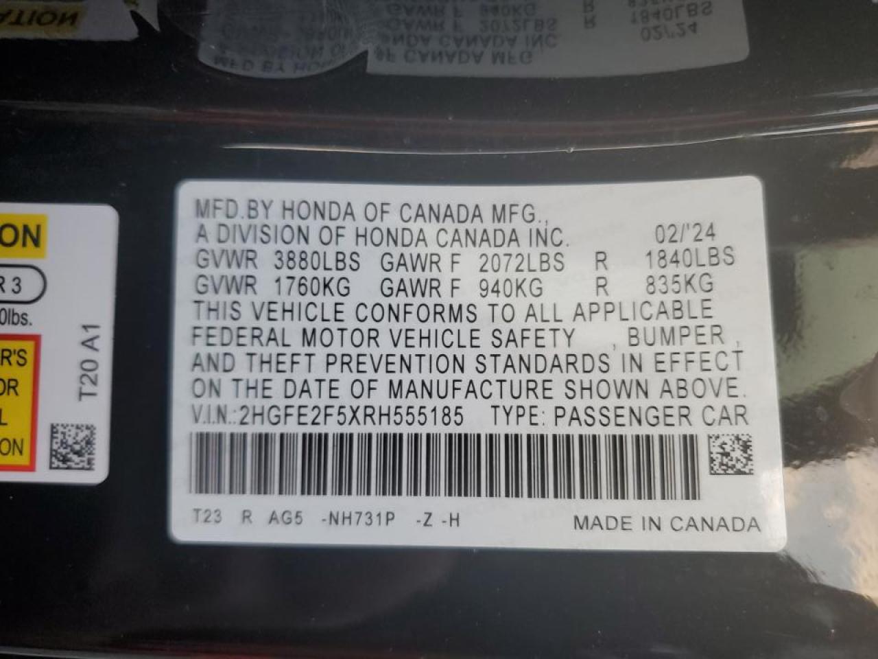 2HGFE2F5XRH555185 2024 HONDA CIVIC - Image 15