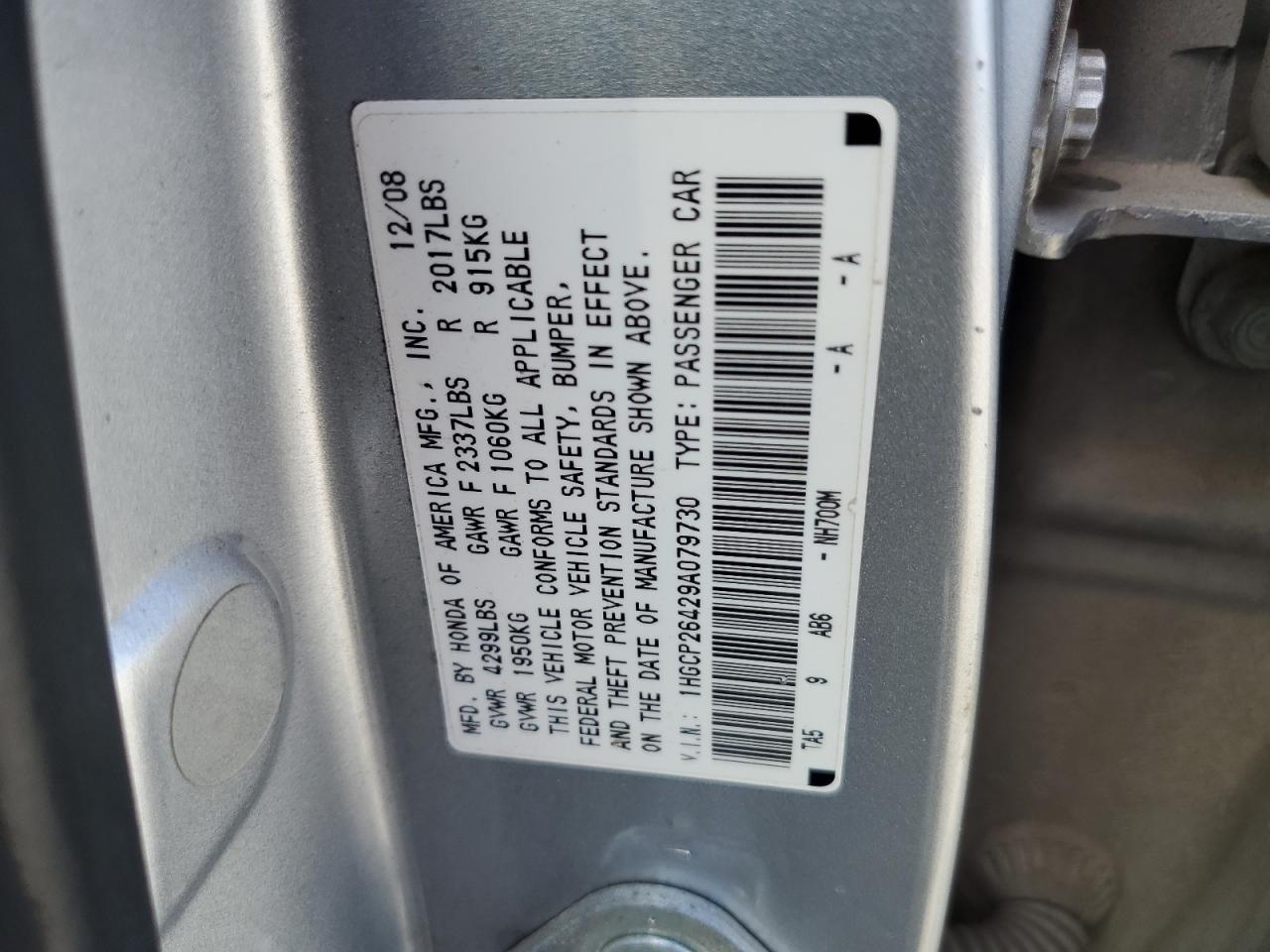 2009 Honda Accord Lxp VIN: 1HGCP26429A079730 Lot: 69618644