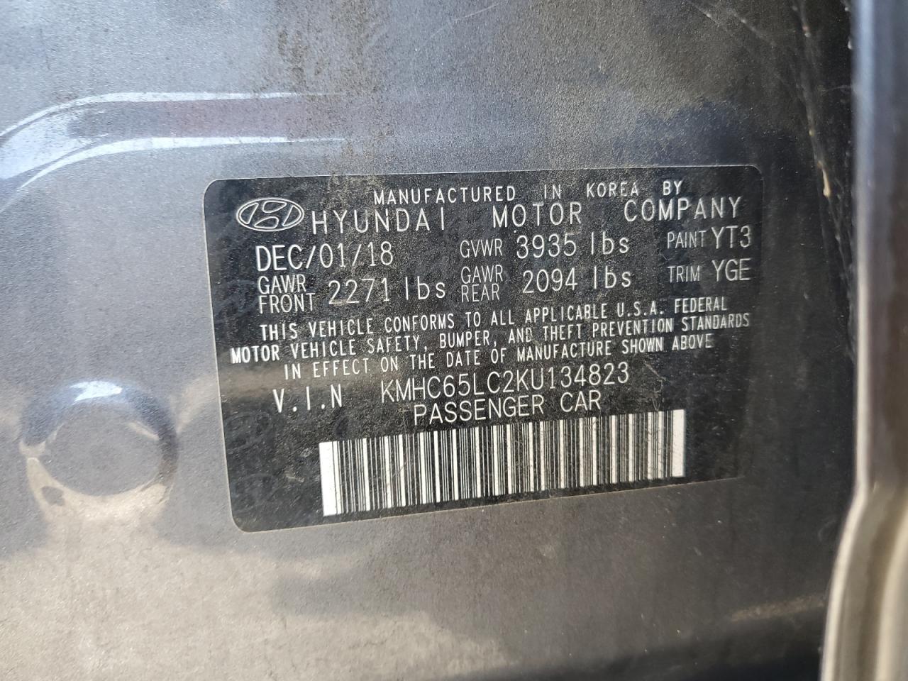 KMHC65LC2KU134823 2019 Hyundai Ioniq Blue