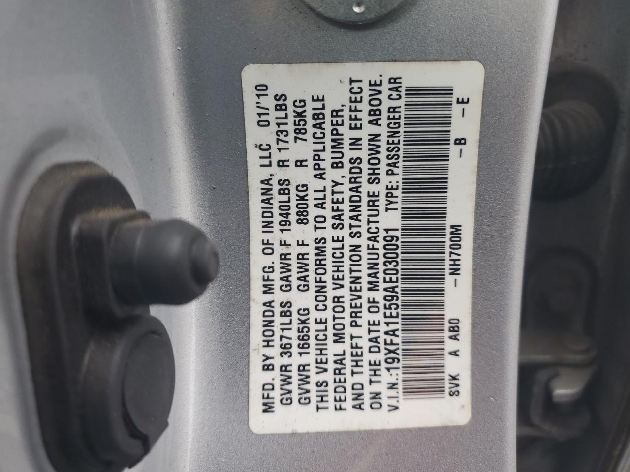 19XFA1E59AE030091 2010 Honda Civic Lx