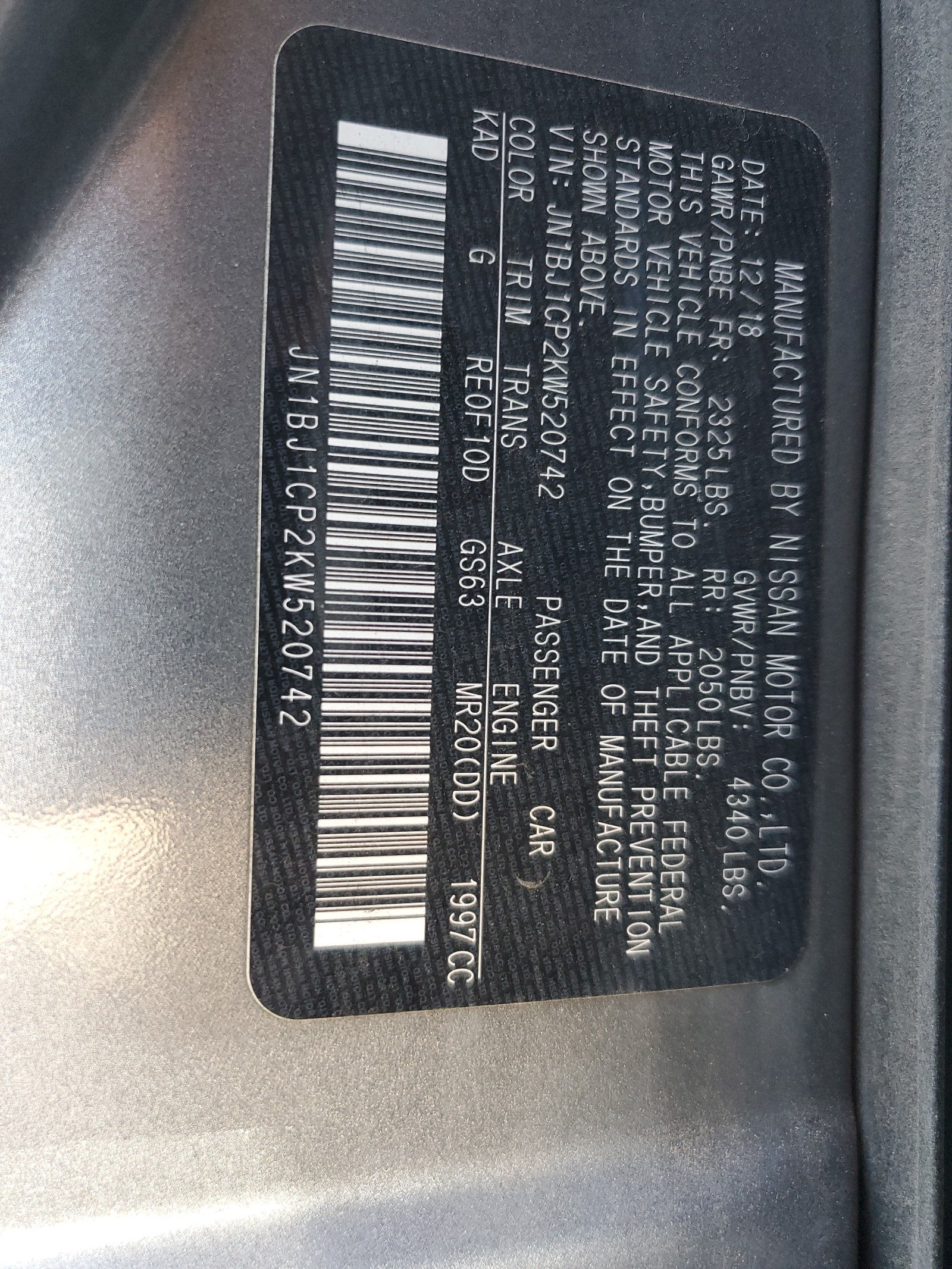 JN1BJ1CP2KW520742 2019 Nissan Rogue Sport S