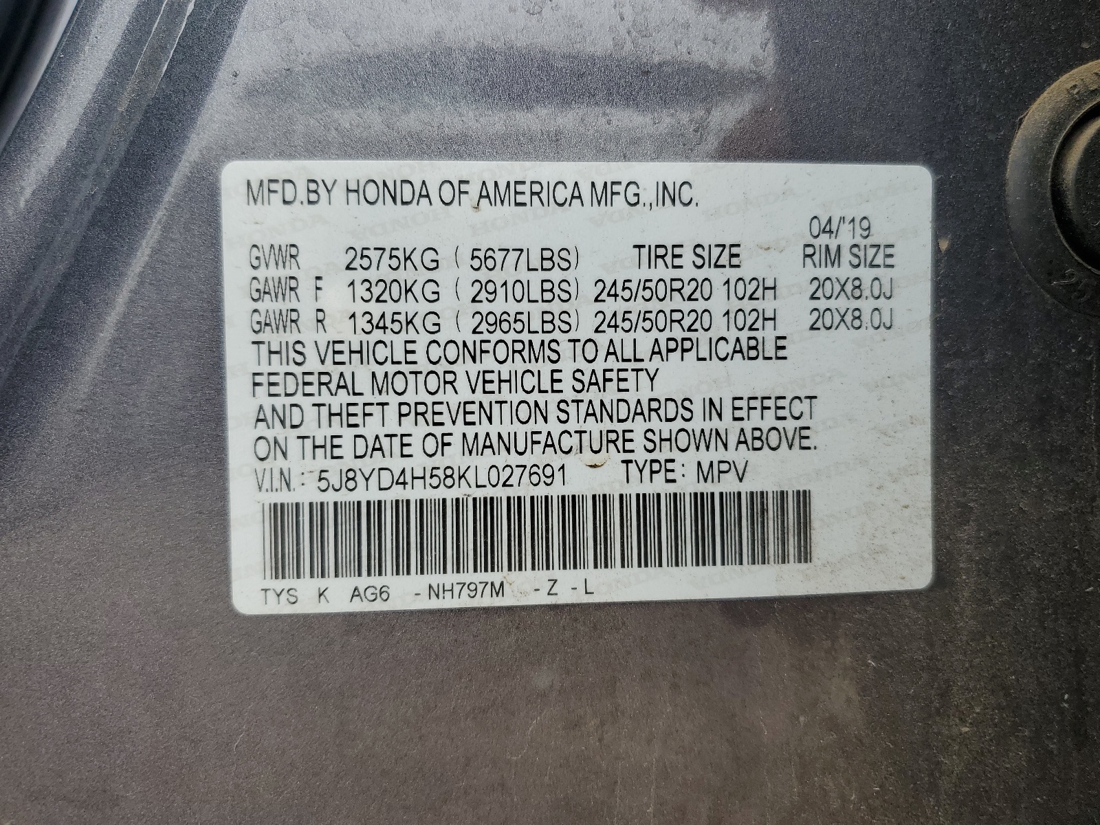 5J8YD4H58KL027691 2019 Acura Mdx Technology