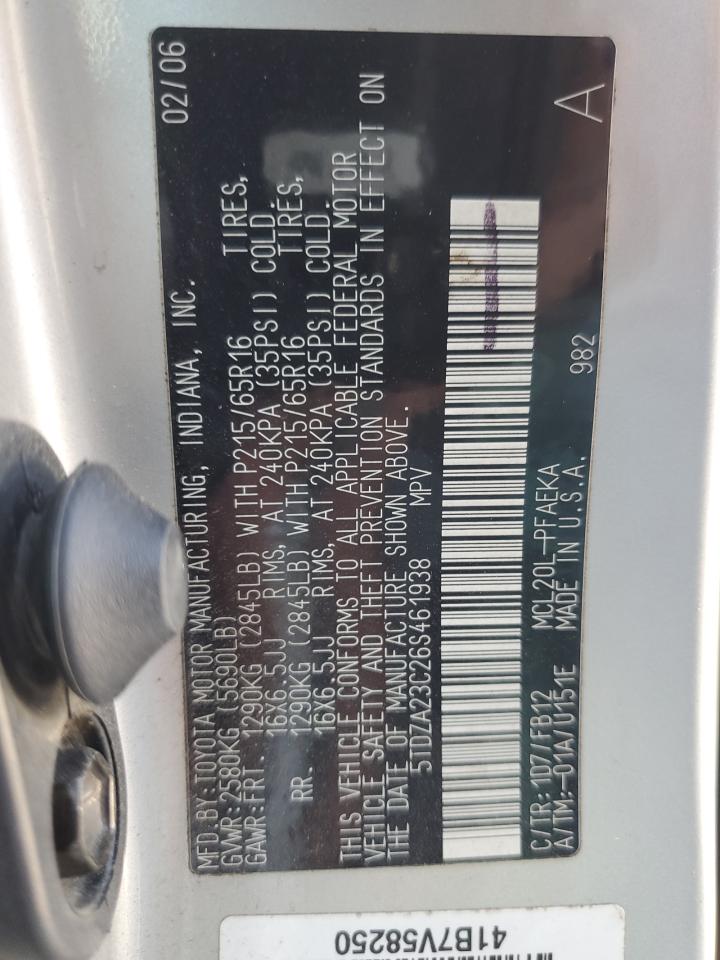 5TDZA23C26S461938 2006 Toyota Sienna Ce