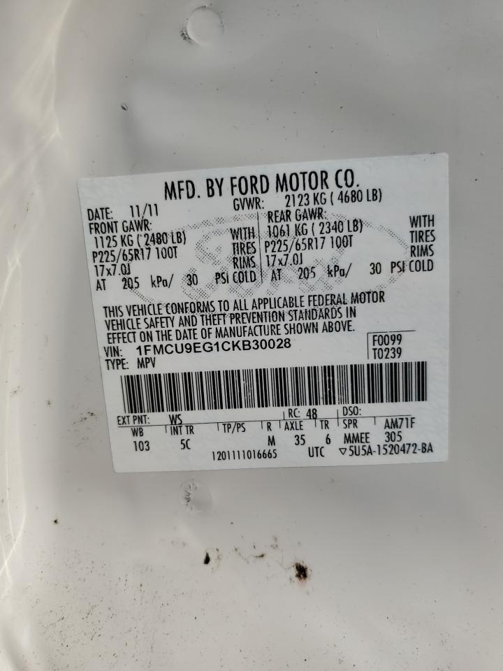 2012 Ford Escape Limited VIN: 1FMCU9EG1CKB30028 Lot: 65568174