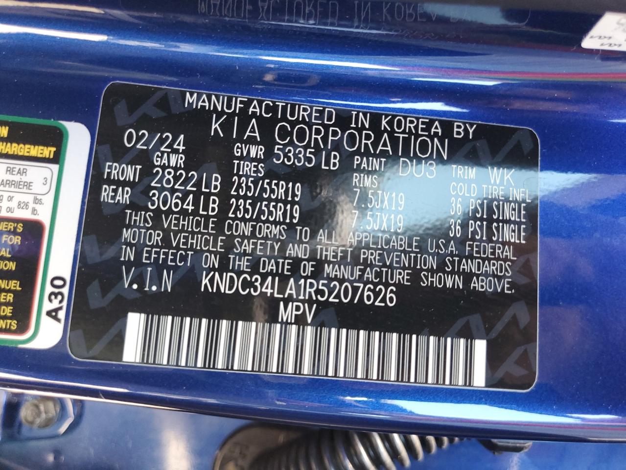 2024 Kia Ev6 Light VIN: KNDC34LA1R5207626 Lot: 67399434