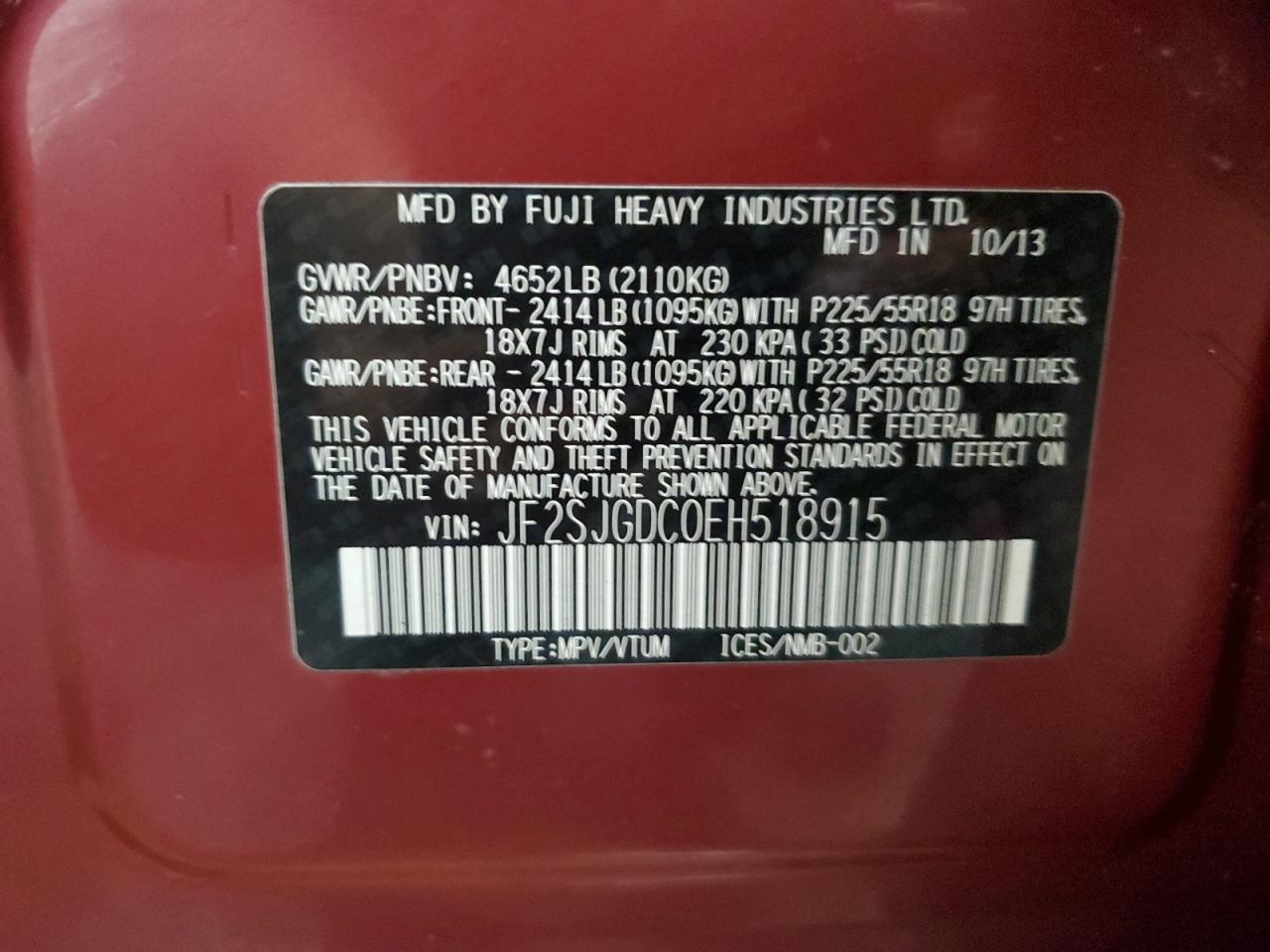 2014 Subaru Forester 2.0Xt Premium VIN: JF2SJGDC0EH518915 Lot: 68731584