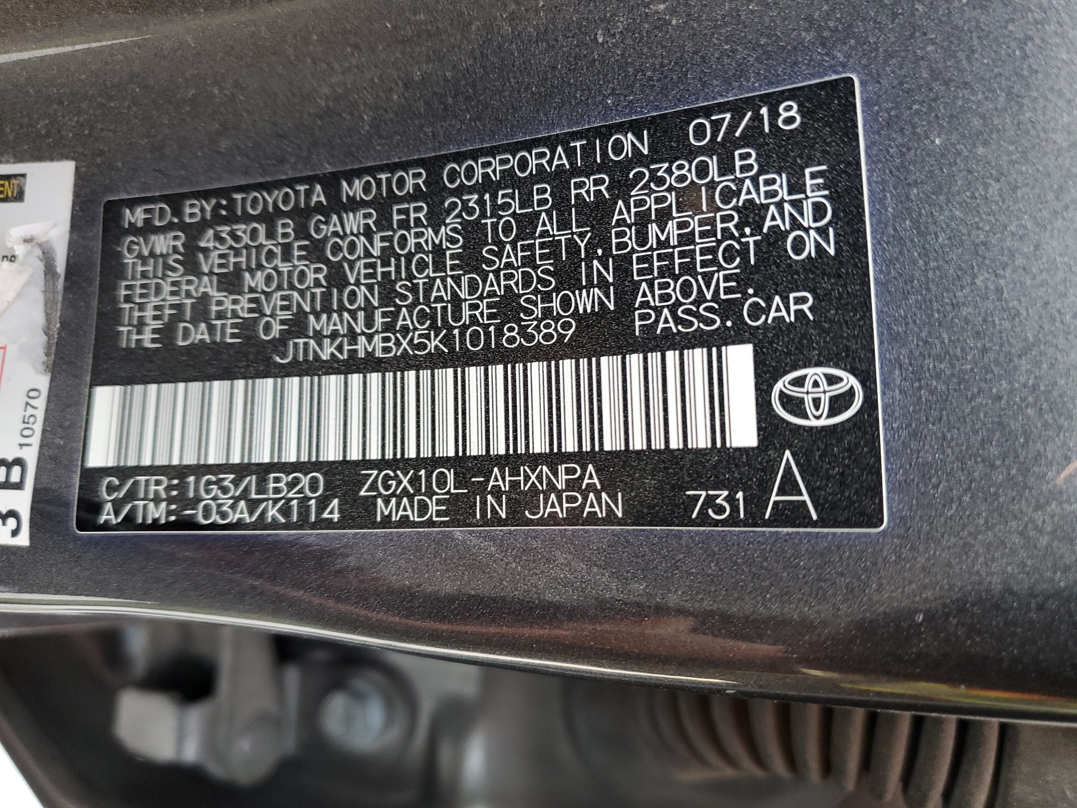 JTNKHMBX5K1018389 2019 Toyota C-Hr Xle