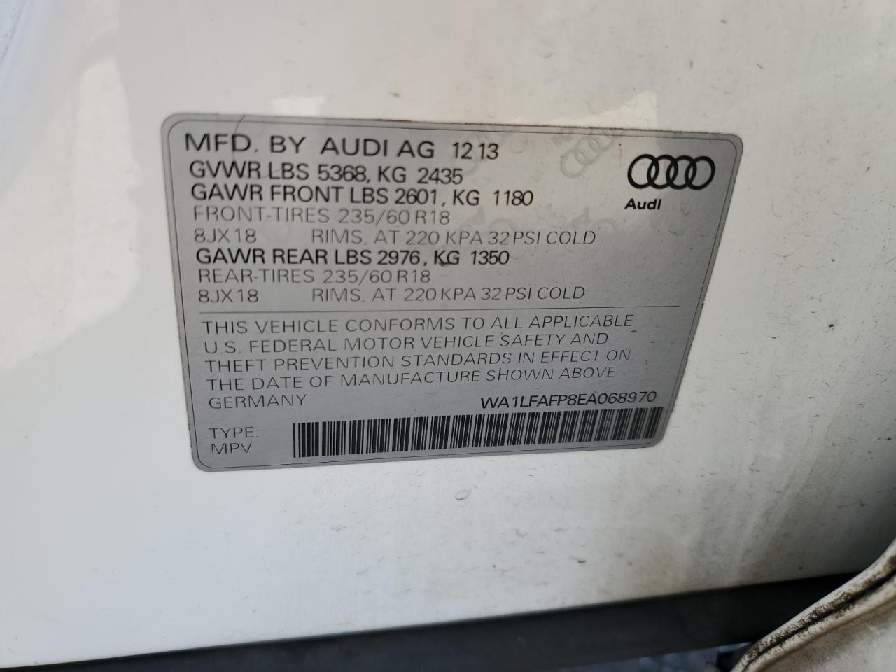 2014 Audi Q5 Premium Plus VIN: WA1LFAFP8EA068970 Lot: 66821054