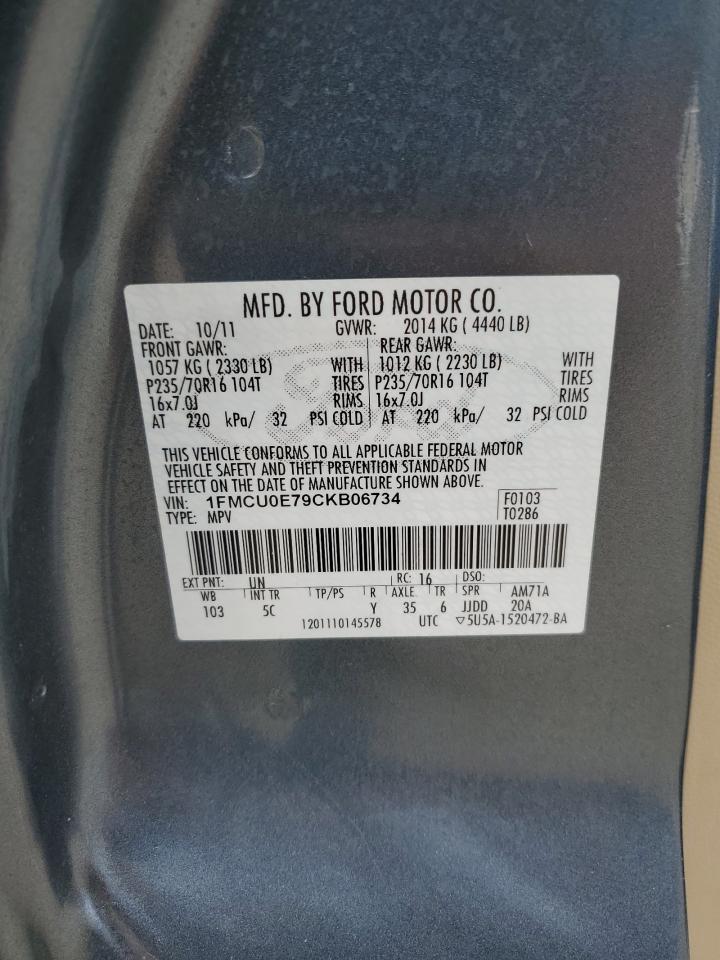 2012 Ford Escape Limited VIN: 1FMCU0E79CKB06734 Lot: 66310404