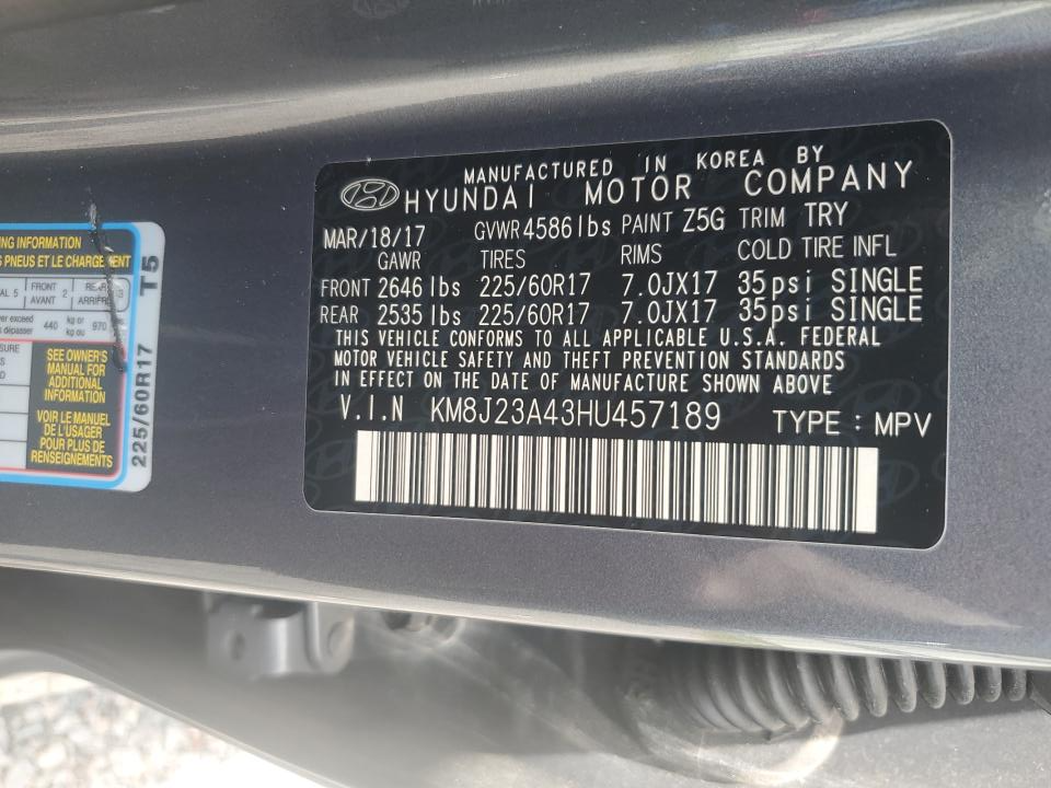 KM8J23A43HU457189 2017 Hyundai Tucson Se