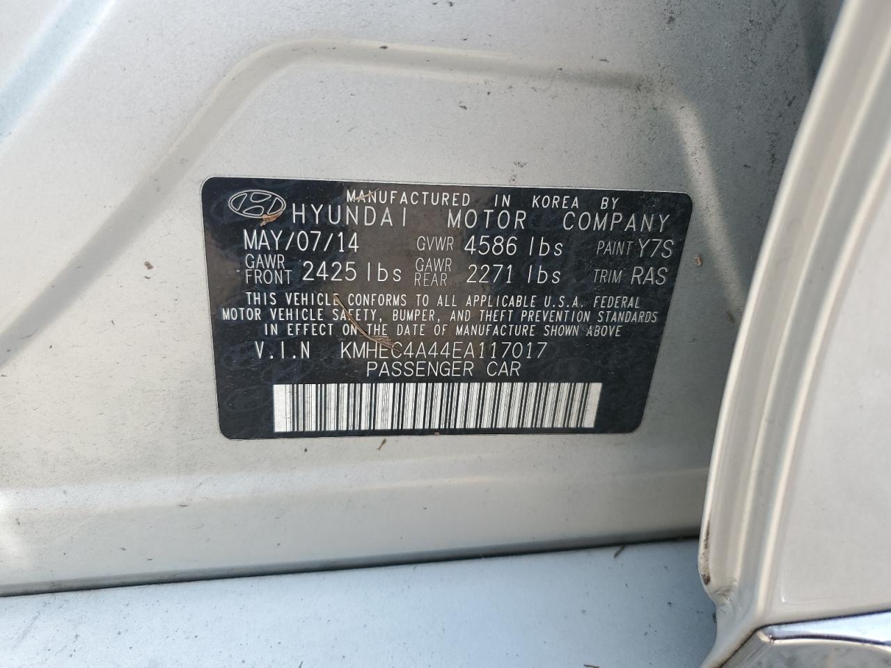 KMHEC4A44EA117017 2014 Hyundai Sonata Hybrid