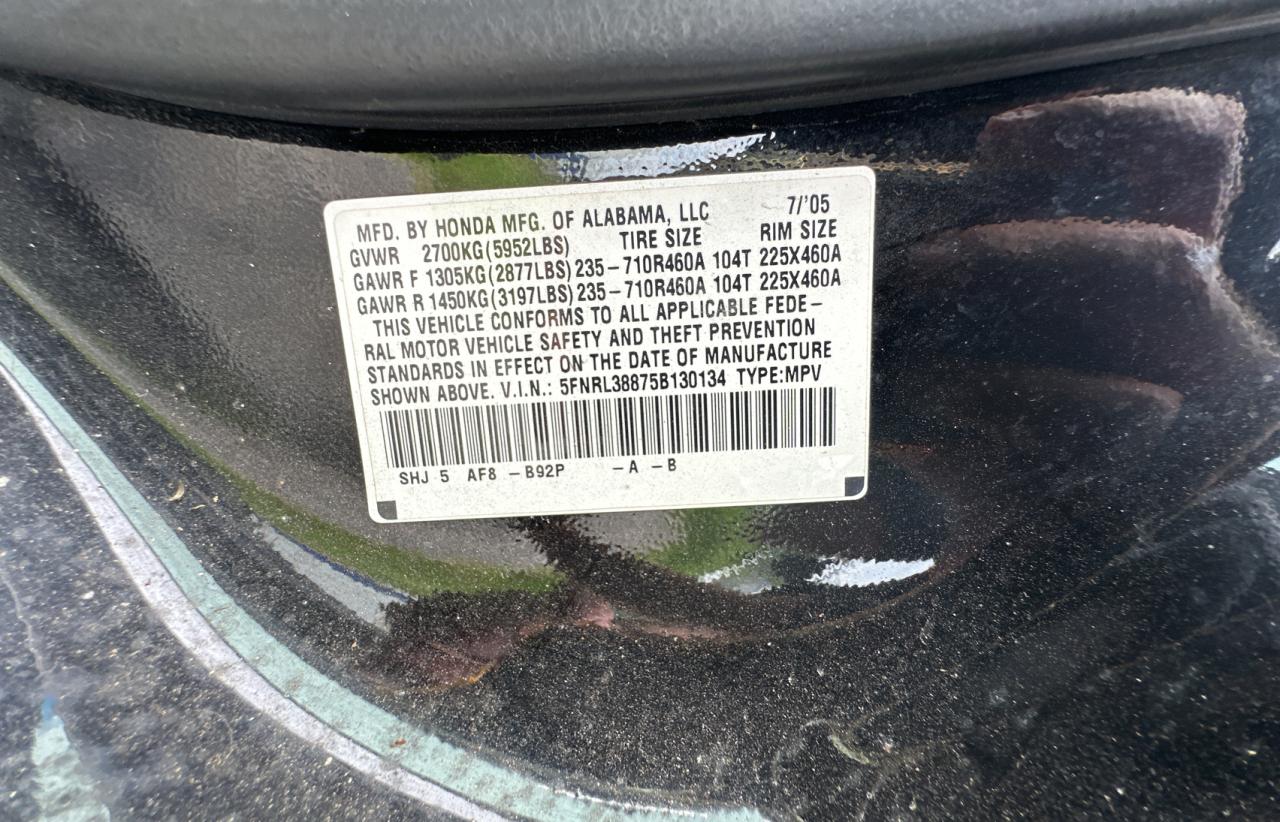 2005 Honda Odyssey Touring VIN: 5FNRL38875B130134 Lot: 66743124