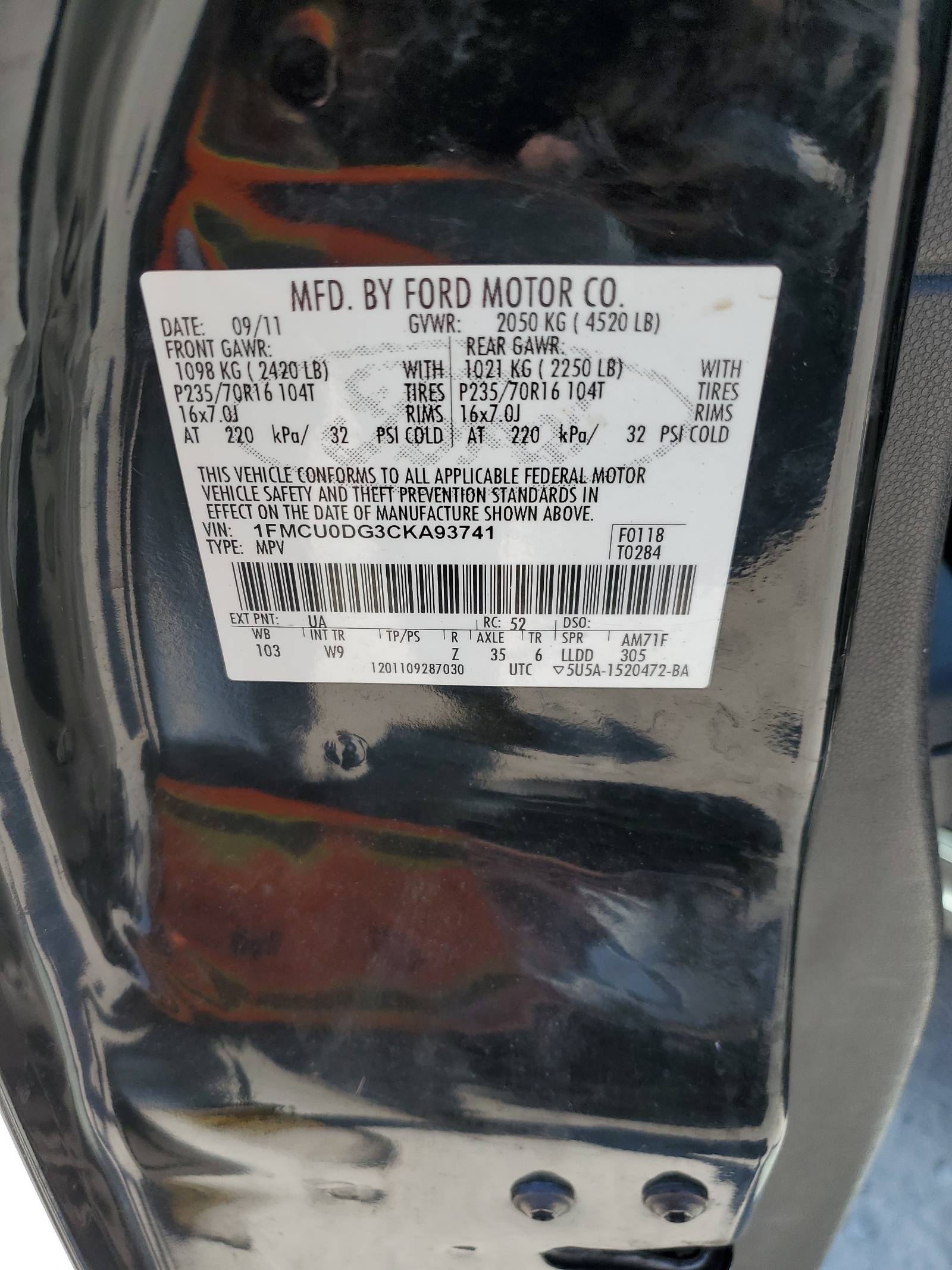 1FMCU0DG3CKA93741 2012 Ford Escape Xlt