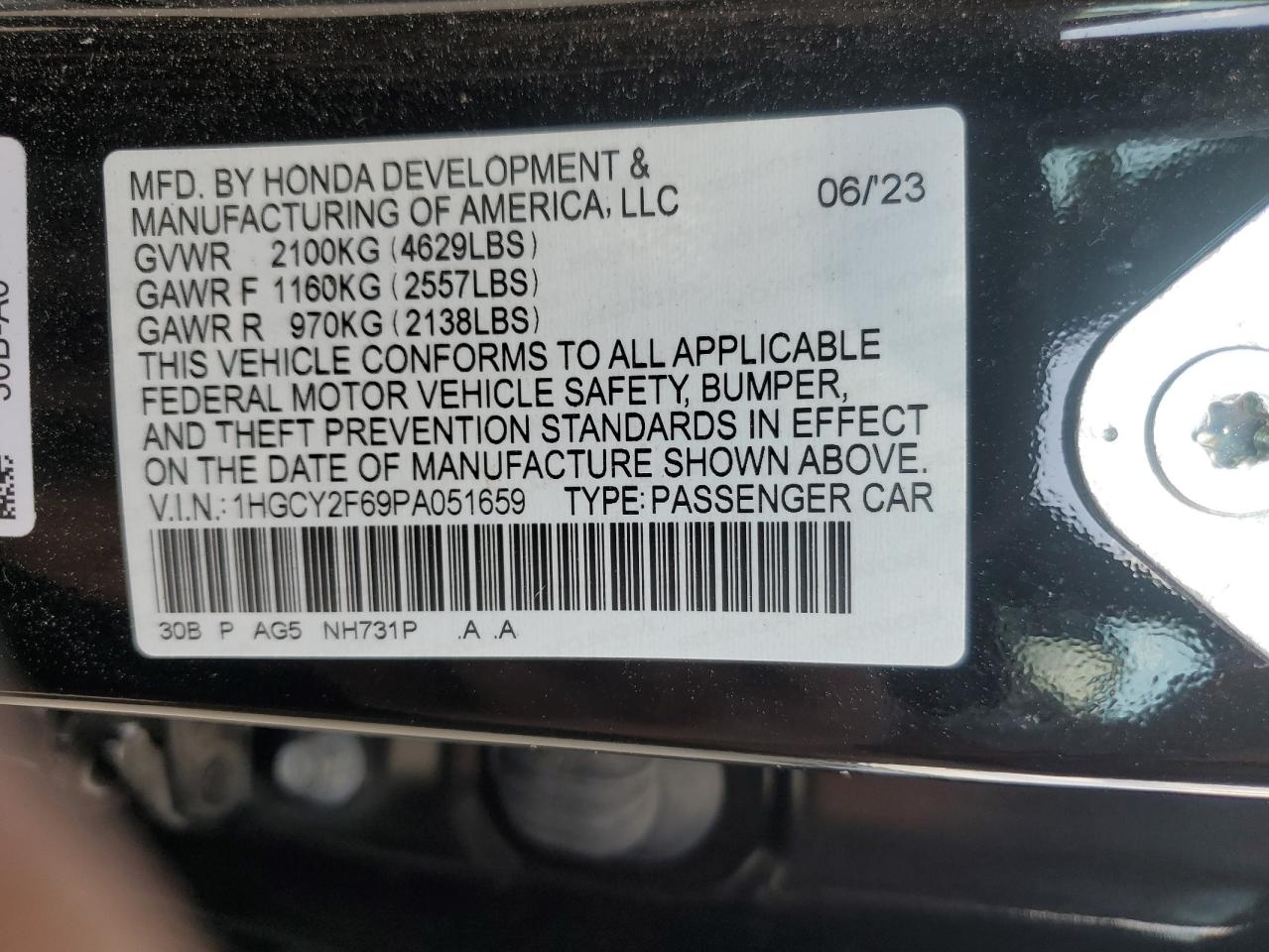 1HGCY2F69PA051659 2023 Honda Accord Hybrid Exl