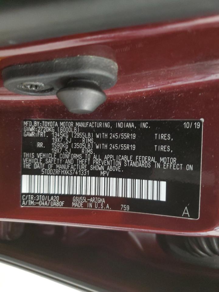 2019 Toyota Highlander Limited VIN: 5TDDZRFHXKS741331 Lot: 65941974