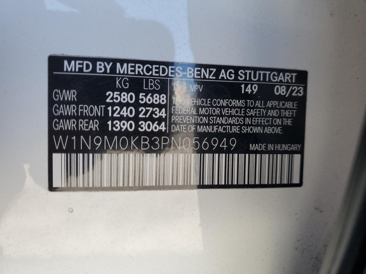 W1N9M0KB3PN056949 2023 Mercedes-Benz Eqb 300 4Matic