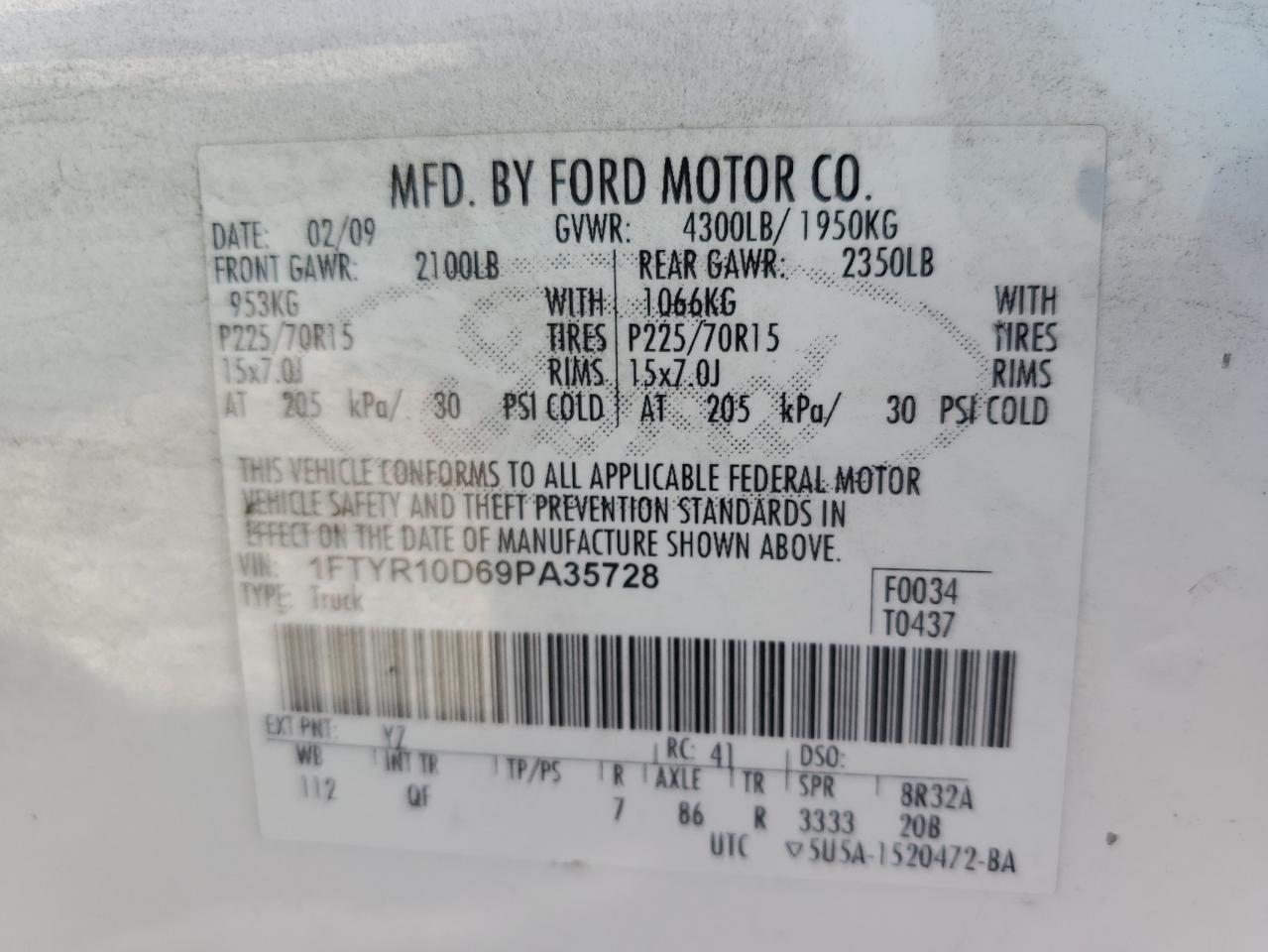 2009 Ford Ranger VIN: 1FTYR10D69PA35728 Lot: 67137914